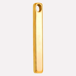 Close-up of minimalist 304 stainless steel rectangle bar pendant with a polished gold finish
