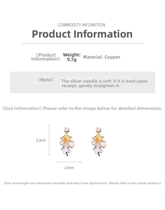 Detailed size specifications for zircon leaf earrings with 3.3cm length and 1.8cm width