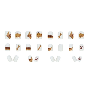 Cremefarbene Cartoon-Hunde-Nägel zum Aufkleben, 24-teiliges Set im minimalistischen Stil