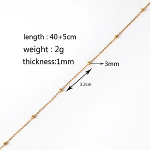 Detail specifications of 1mm gold satellite chain necklace with 3mm beads and 40+5cm length