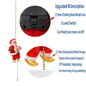 Electric climbing Santa Claus on gold bead chain with music for Christmas decor