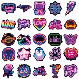 50 pieces of cool neon style waterproof stickers for luggage, guitars and skateboards