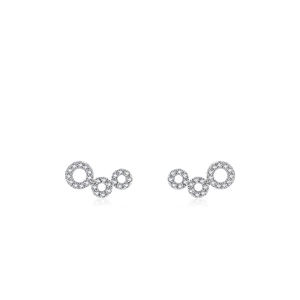 S925 sterling silver triple interlocking circle stud earrings with micro-pave zirconia crystals