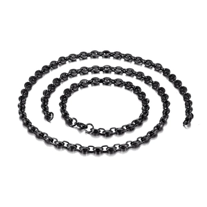 Men's black stainless steel coffee bean chain necklace with high polished finish