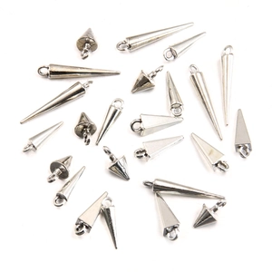 Polished silver cone charms for DIY jewelry and keychain making in various shapes