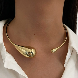 Modern Asymmetric Waterdrop Open Collar Choker Necklace Copper Polished Mirror Finish Exaggerated Fashion Jewelry For Women