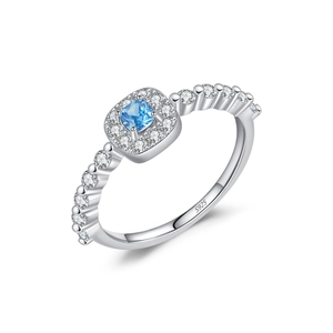 Elegant S925 sterling silver ring featuring a radiant blue square-cut gemstone and diamonds