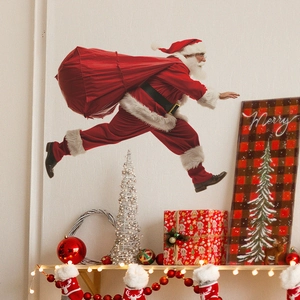 Stickers muraux Père Noël en pleine course pour décoration festive de chambre et maison