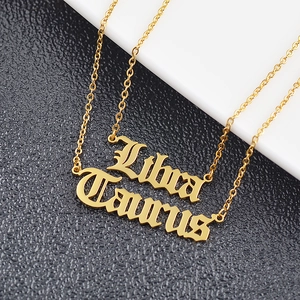Golden titanium steel necklaces featuring Libra and Taurus gothic pendants for women