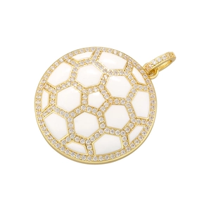 Golden soccer ball pendant with sparkling crystals and white enamel detailing