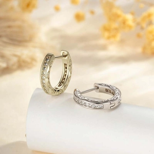 Geometric Engraved Zircon Inlaid Ear Cartilage Hoop Earrings Brass Retro Style Huggies Jewelry For Piercing