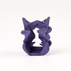 Detail view of purple matte flower hair claw clip with interlocking teeth for styling