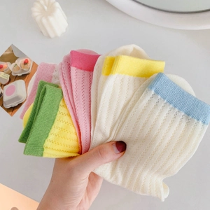 Colorful breathable cotton knit socks for women in pastel candy tones and stripe pattern