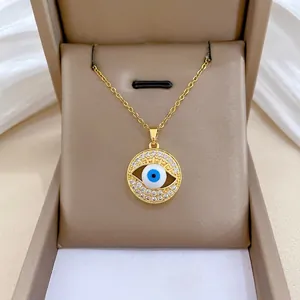 Evil Eye Pendant Necklace With Stainless Steel Chain And Zircon Inlaid Copper Charm For Women Elegant Jewelry