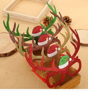Glittery reindeer antler Christmas glasses in red, gold, brown and green holiday colors