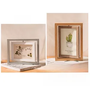 Modern double-sided rotating wooden picture frame 10x15cm for home decor