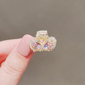 Pink crystal rabbit ear hair claw clip with rhinestones in rose gold metal finish