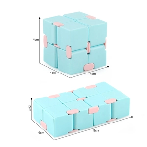 Blue and pink infinity cube fidget toy shown in both folded and unfolded states