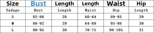 Size chart for women's long sleeve top and ruffle skirt set showing S, M, L dimensions