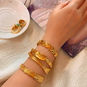 Stainless Steel Cuff Bracelet Gold Plated Retro Adjustable Open Bangle Fashion Jewelry For Women
