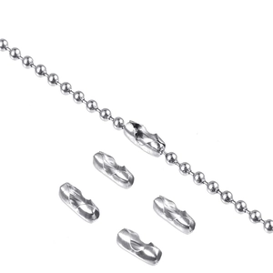 Detail of silver stainless steel bead chain and matching lobster clasps for DIY jewelry