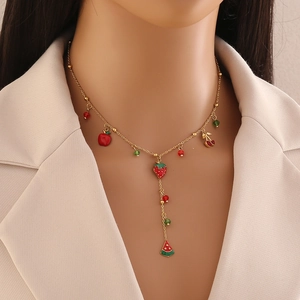 Stainless Steel Y Shaped Necklace Colorful Fruit Cherry Heart Celestial Star Moon Sun Pendants Fashion Jewelry Women