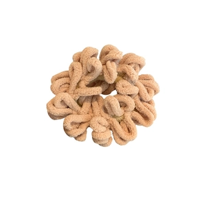 Soft plush scrunchie in light pink chenille fabric for women minimalist hair accessories