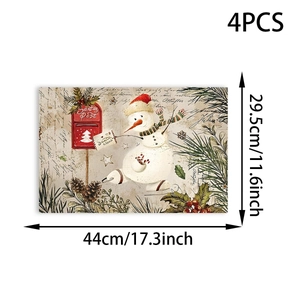 Detail showing set of 4 vintage snowman Christmas placemats with 44x29.5cm dimensions