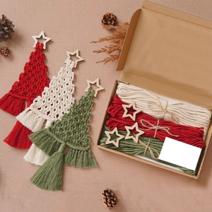 DIY Christmas tree macrame kit with red white green cotton cords and wooden stars