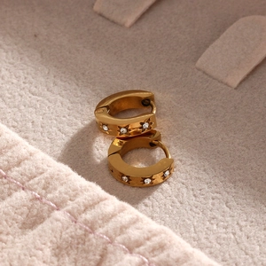 18K gold plated stainless steel star hoop earrings with clear crystal zircons