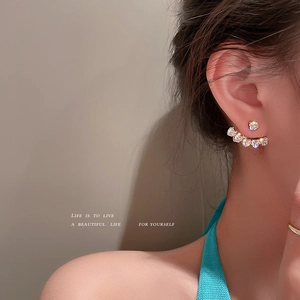 Alloy Heart Zirconia Ear Jackets With 925 Sterling Silver Earring Post Curved Row Sparkly Stud Earrings For Women