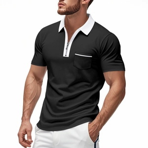 Herren Slim Fit Polo-Shirt mit Farblock-Design, Viertelreißverschluss und Brusttasche
