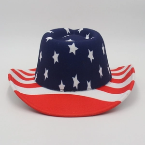 Detail of American flag pattern on felt cowboy hat with stars and stripes