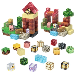 DIY magnetic pixel building blocks set featuring various environmental and animal cubes