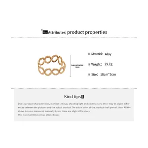 Detail of 18cm gold alloy textured square and oval link stretch bracelet for women