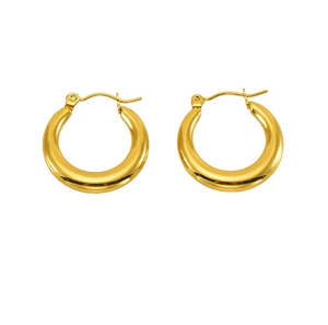 Detailed macro view of 18K gold-plated stainless steel hoop earrings with lever-back closure
