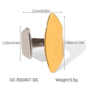 Detailed size parameters of two-tone geometric stainless steel ring with height and weight