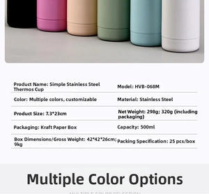 Specifications chart for 500ml stainless steel vacuum flask showing dimensions and weights