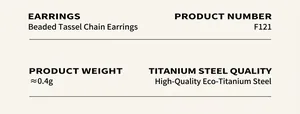 Specifications for steel bead tassel ear line earrings showing material and weight