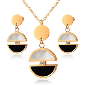 Geometric Round Jewelry Necklace And Earrings Titanium Steel Shell Zircon Contrast Color Elegant Women Accessory