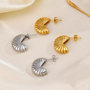 French vintage hollow semicircle stud earrings in 18K gold and silver stainless steel