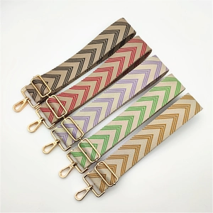 Adjustable wide replacement bag straps with V-pattern and gold clips in five colors
