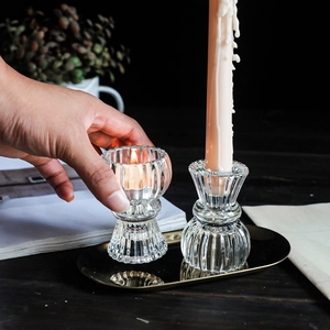 European striped glass candle holder set for dining tables and festive home decoration