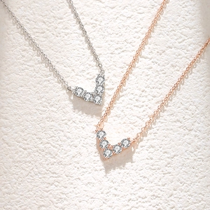 Elegant S925 silver V-shaped necklaces in silver and rose gold with pavé-set zircons