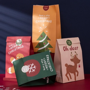 Christmas Gift Paper Bags With Sealing Stickers Festive Candy Packaging Gingerbread Man Santa Patterns White Cardboard