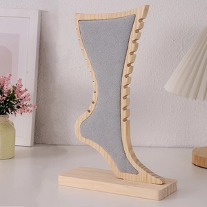 Bamboo and wood foot-shaped jewelry display stand for necklaces and anklets