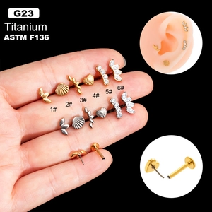 Bijoux De Piercing Labret En Titane G23 Clou De Cartilage Poussoir Coeur Coquille Zircone Sans Filetage Interne