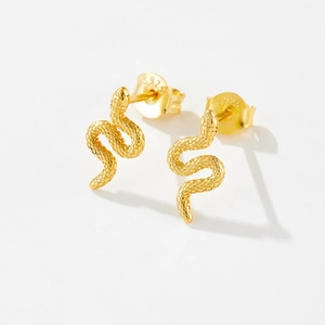 Classic gold S925 sterling silver snake stud earrings for women in a minimalist style