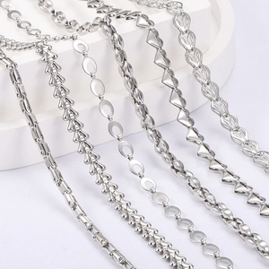 Macro view of six different stainless steel chain link designs for DIY jewelry making