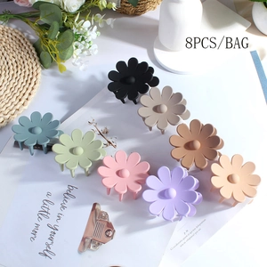 Detailed flat lay of 8PCS flower hair claws in various matte Morandi colors with decor